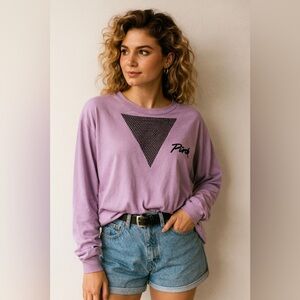 VS Pink 80s Retro Lavender Mesh Accent Long Sleeve Oversized XS/Small